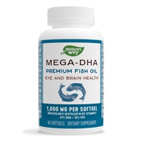 Mega-DHA Премиальное Рыбье Масло для Здоровья Глаз и Мозга - 1000 мг - 60 капсул - Nature's Way Nature's Way