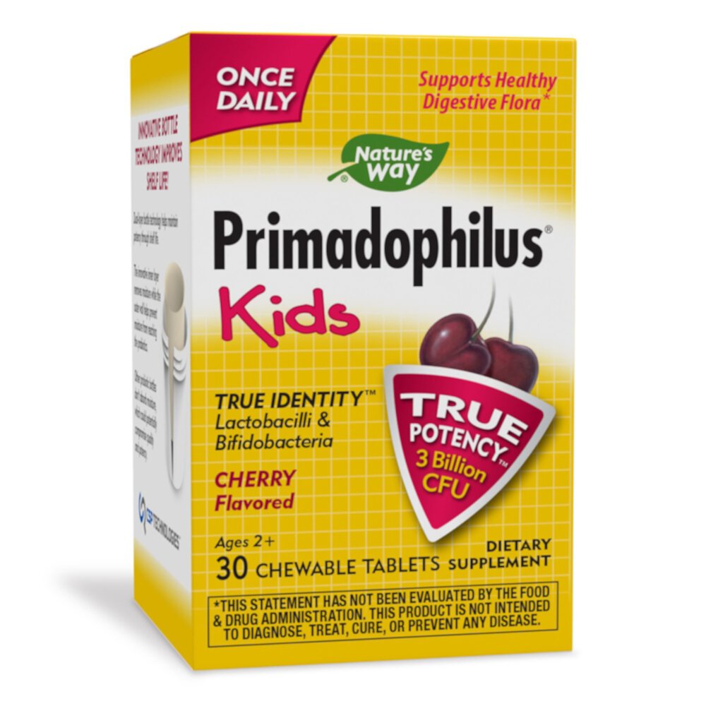 Primadophilus Kids, 3 миллиарда КОЕ, Вишневый вкус - 30 жевательных таблеток - Nature's Way Nature's Way