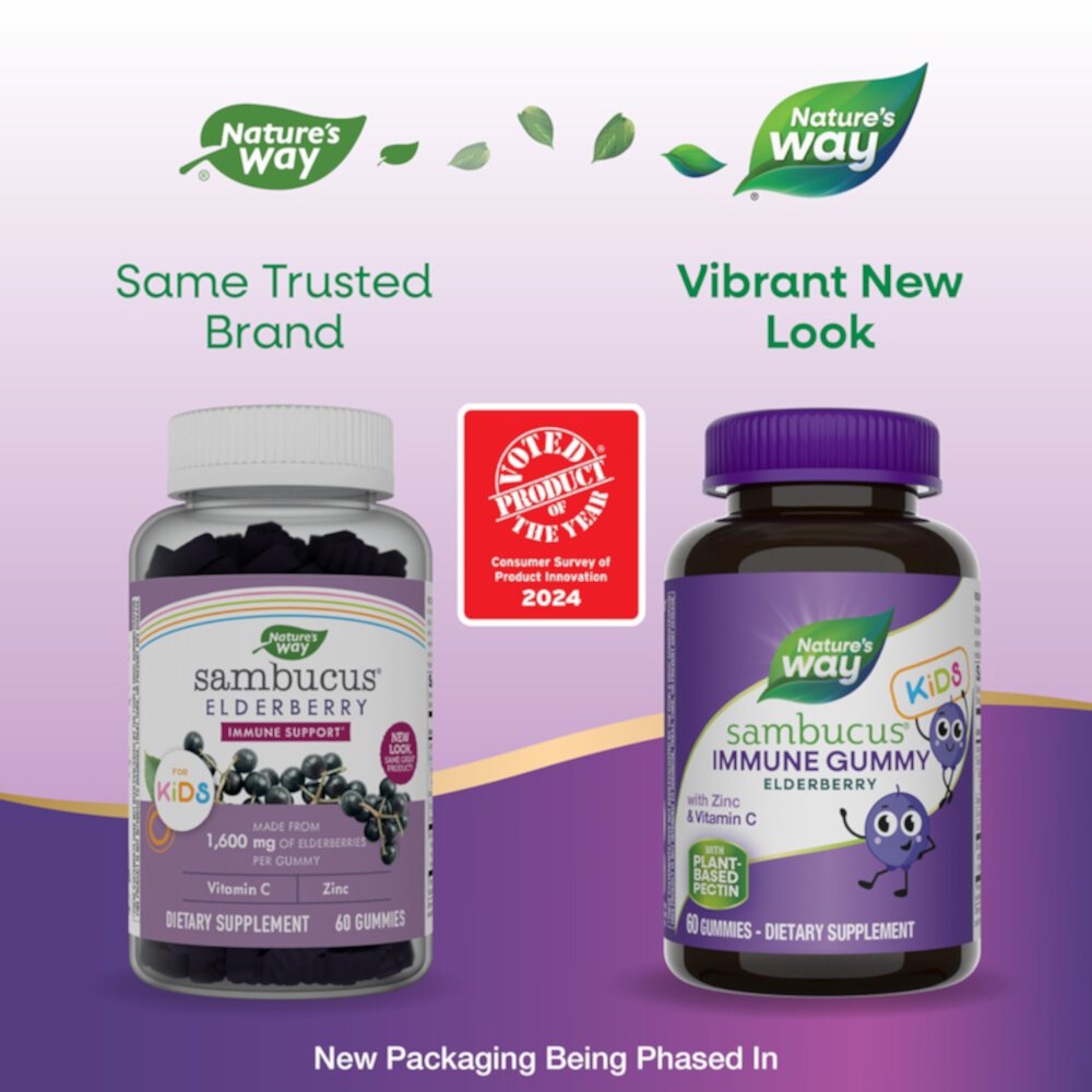 Sambucus Immune Gummies (Жевательные конфеты) for Kids - Elderberry Vitamin C & Zinc -- 60 Gummies Nature's Way