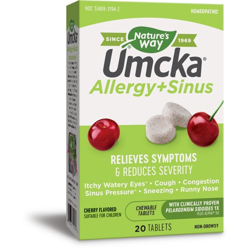 Жевательные таблетки Umcka Allergy + Sinus, со вкусом вишни, 20 таблеток Nature's Way