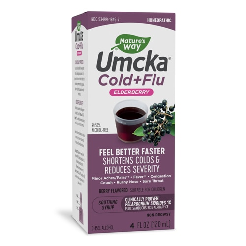 Umcka, сироп из бузины от простуды и гриппа — сокращает период простуды и снижает ее тяжесть, 4 жидких унции Nature's Way