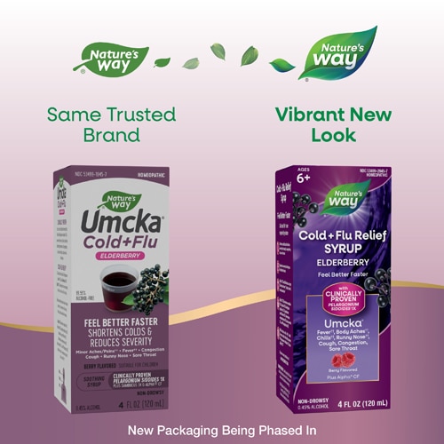 Cold + Flu Relief Syrup - Umcka - Elderberry - Berry Flavored - Non-Drowsy -- 4 fl oz (Жидкие унции) Nature's Way