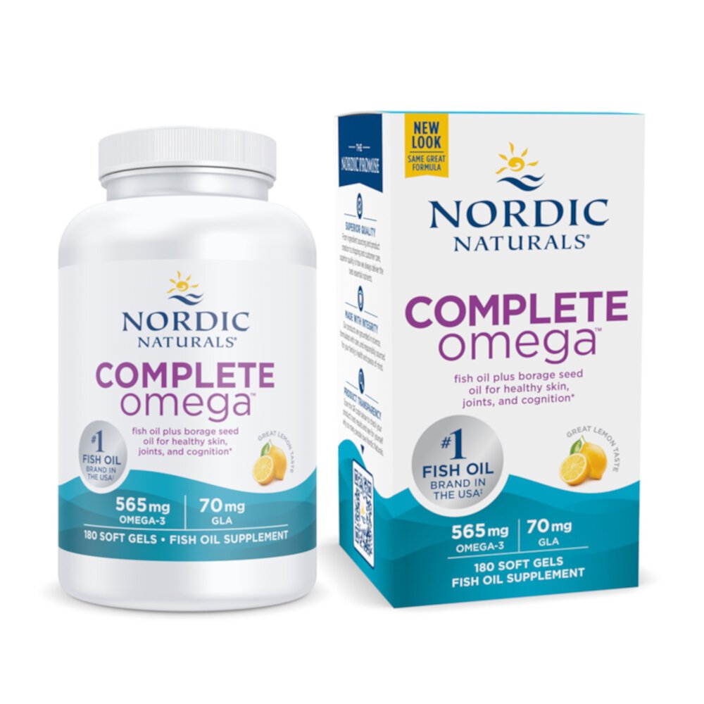Рыбий жир Complete Omega и GLA лимон – 635 мг – 180 мягких таблеток Nordic Naturals