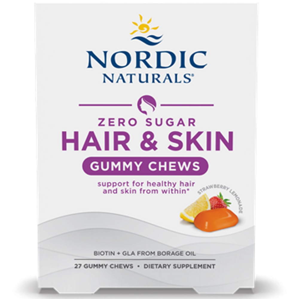 Жевательные конфеты для волос и кожи с нулевым содержанием сахара, клубничный лимонад, 27 жевательных конфет Nordic Naturals