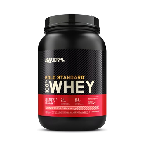 Gold Standard 100% сывороточный протеиновый порошок для поддержки и восстановления мышц, клубника и сливки, 29 порций Optimum Nutrition