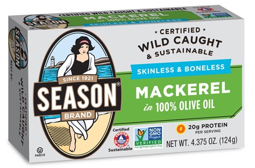 Mackerel Skinless & Boneless in 100% Olive Oil -- 4.375 oz Season