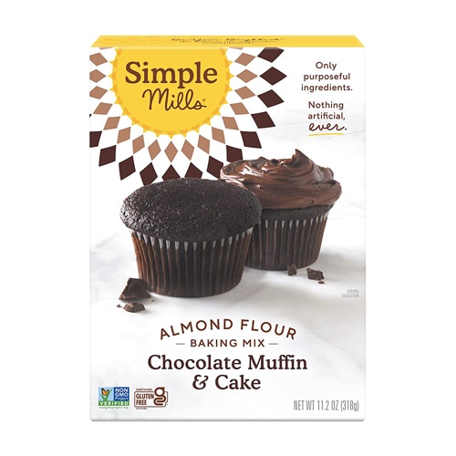 Смесь для выпечки кексов и тортов из миндальной муки, шоколад без глютена — 11,2 унции Simple Mills