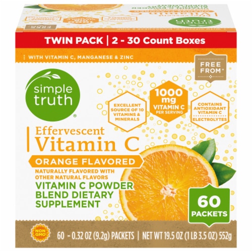 Effervescent Vitamin C Powder (Порошок) Blend Twin Packets (Пакеты ) Orange -- 60 Packets Simple Truth