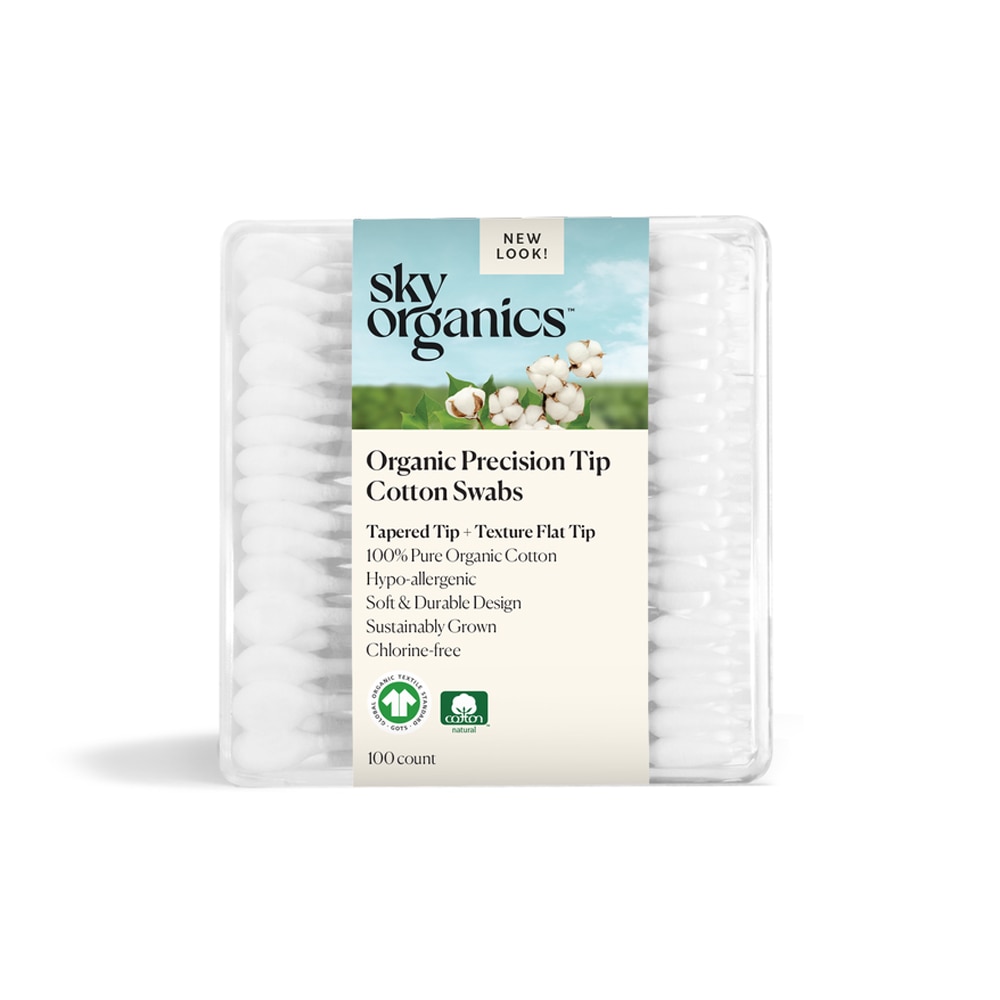 Органические ватные тампоны с точным наконечником, 100 тампонов Sky Organics