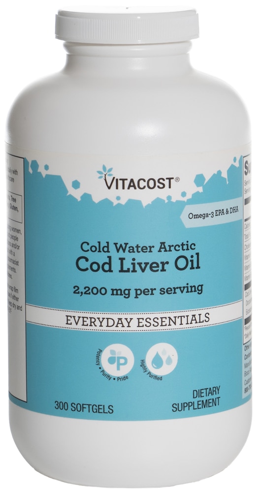 Cold Water Arctic Cod Liver Oil -- 2200 mg per serving - 300 Softgels Vitacost
