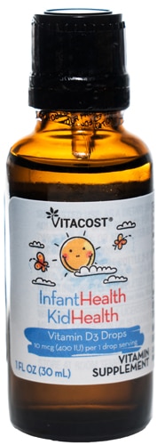 Витамин D3 для детей - 10 мкг (400 МЕ) в капле - 30 мл - Vitacost Vitacost