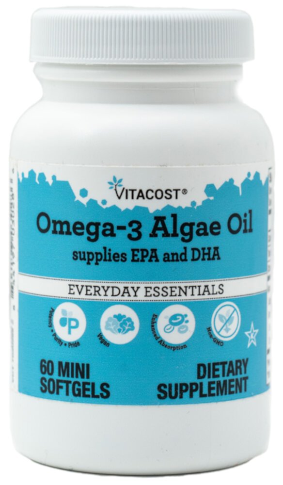 Масло водорослей Омега-3, 60 мягких таблеток Vitacost