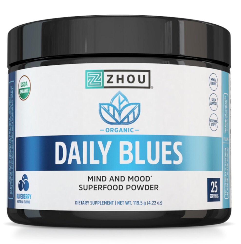 Organic Daily Blues Mind And Mood Superfood Powder (Порошок) Blueberry -- 16 oz (Унции) Zhou