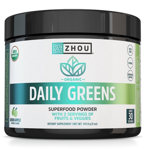 Organic Daily Greens Superfood Powder (Порошок) Green Apple -- 16 oz (Унции) Zhou