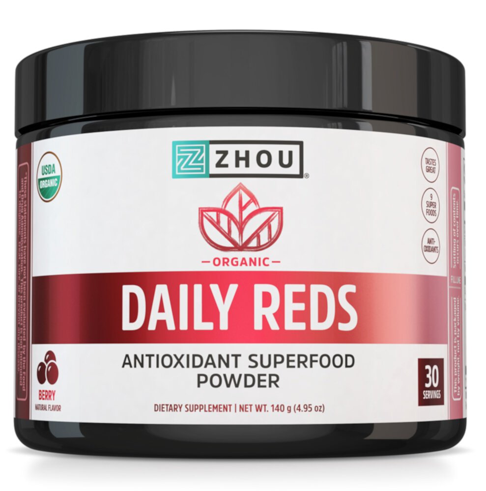 Organic Daily Reds Antioxidant Superfood Powder (Порошок) Berry -- 30 Servings (Порции) Zhou