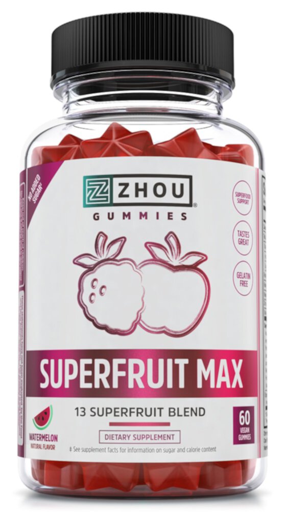 Superfruit Max Gummies, арбуз, 60 жевательных конфет Zhou
