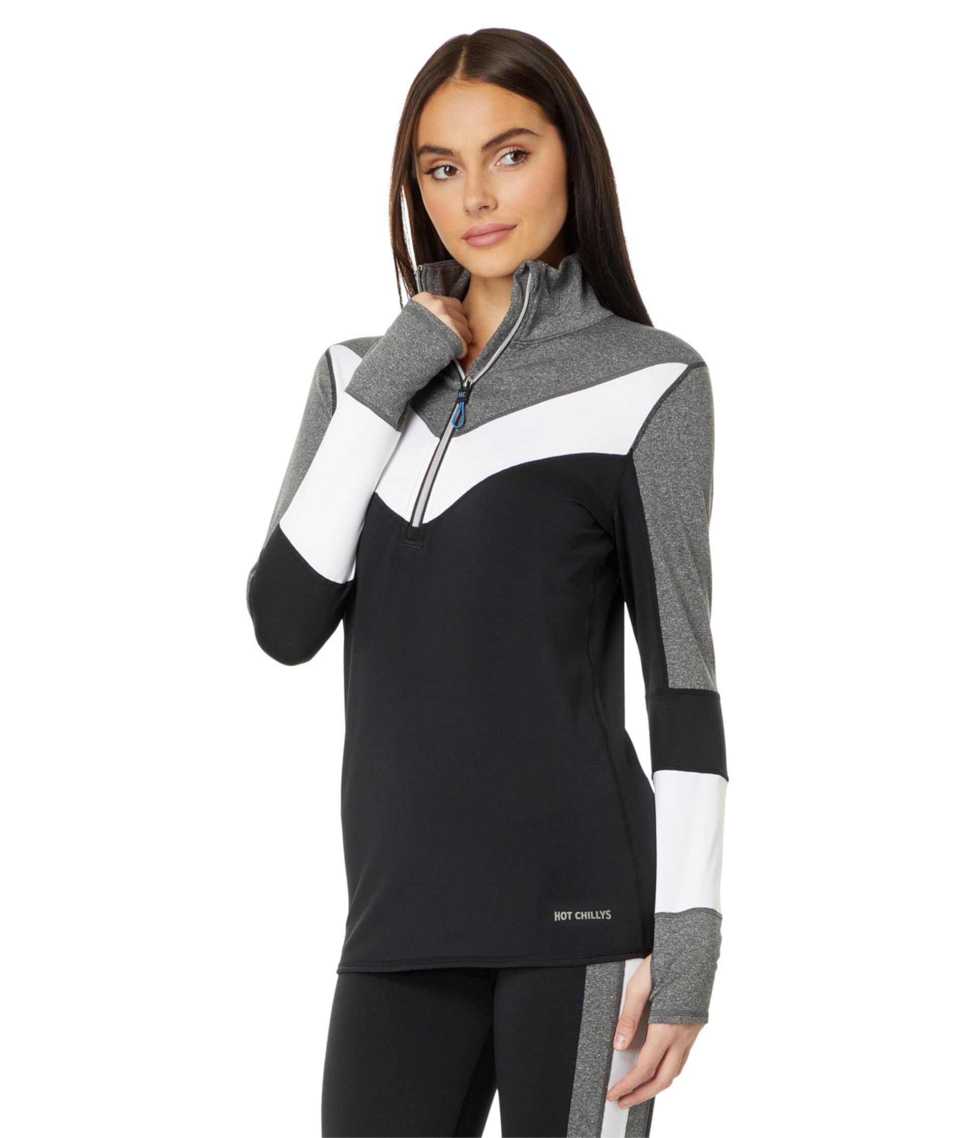 Женская Спортивная одежда Hot Chilly's Micro Elite Chamois Color-Block Zip-T Hot Chilly's