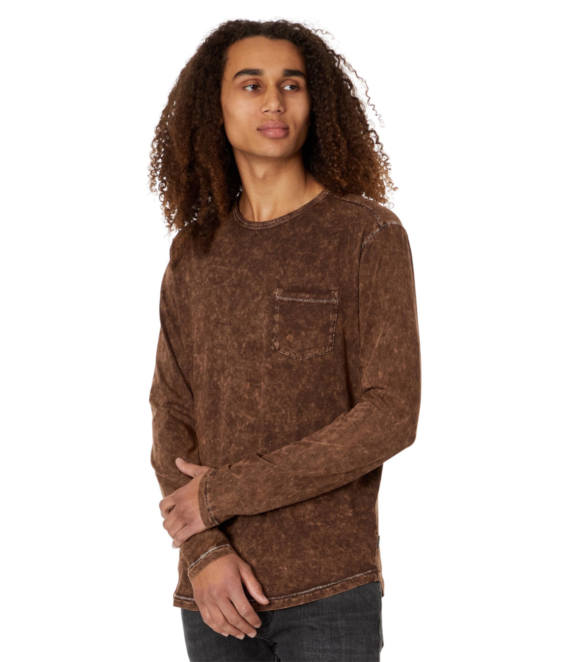 Мужская Футболка John Varvatos Sid Long Sleeve Crew with Chest Pocket with Galaxy Wash K6393Z4 John Varvatos