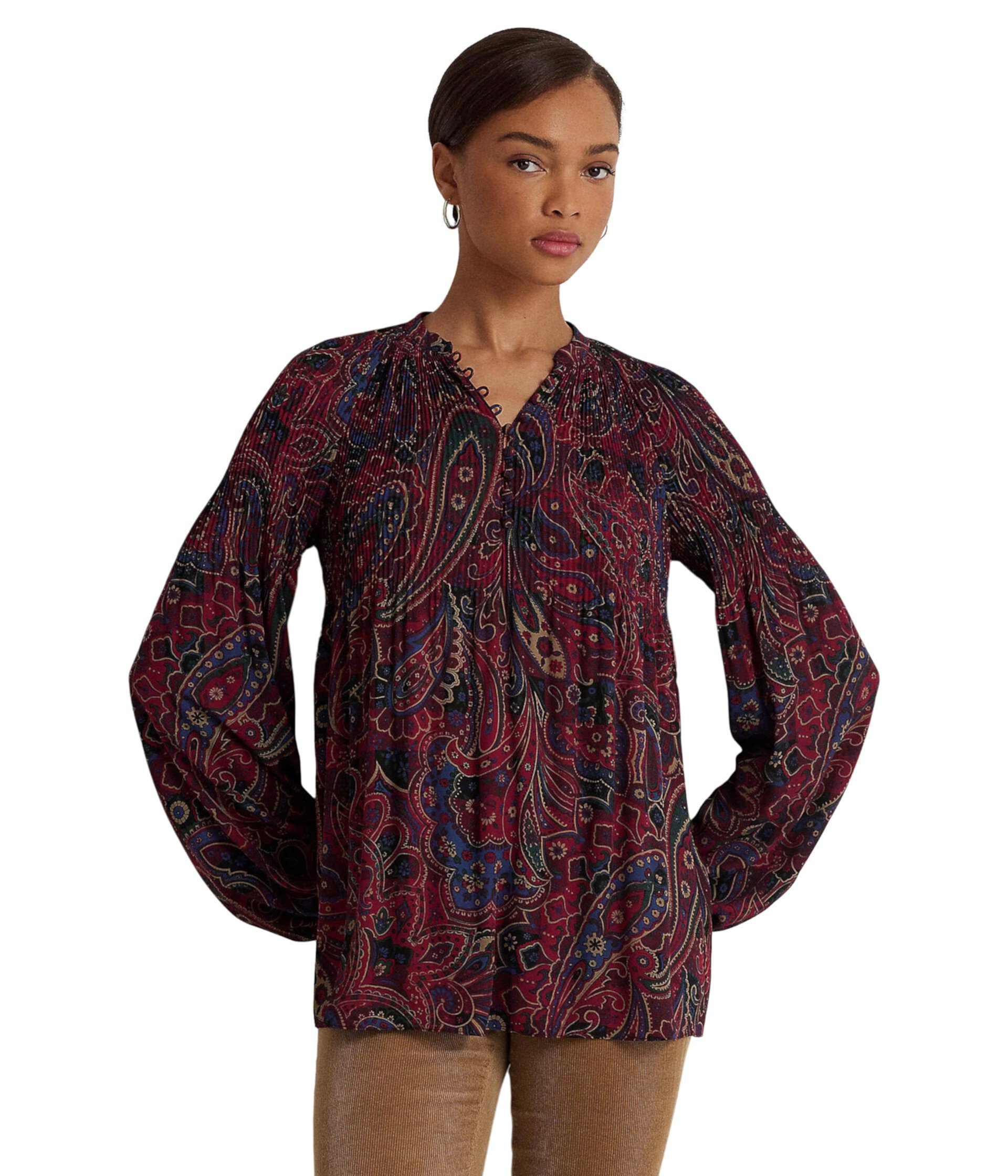 Блуза из жоржетта со складками и узором пейсли в клетку LAUREN Ralph Lauren