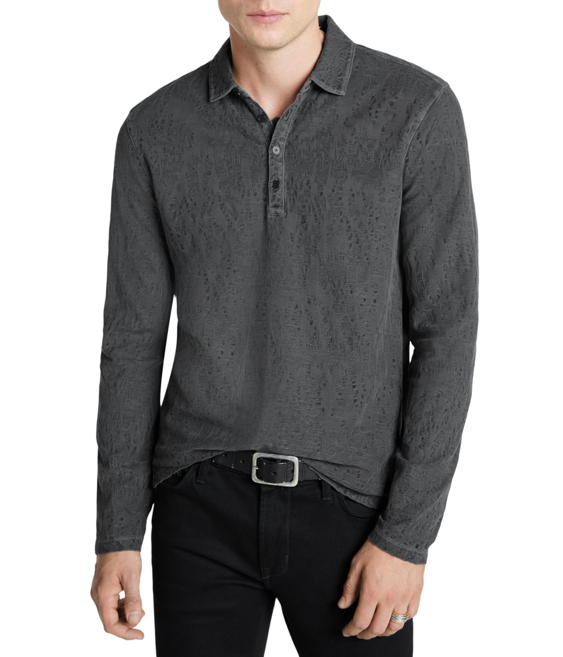 Мужская Поло рубашка John Varvatos Adam Long Sleeve Polo в Freeform Jacquard John Varvatos