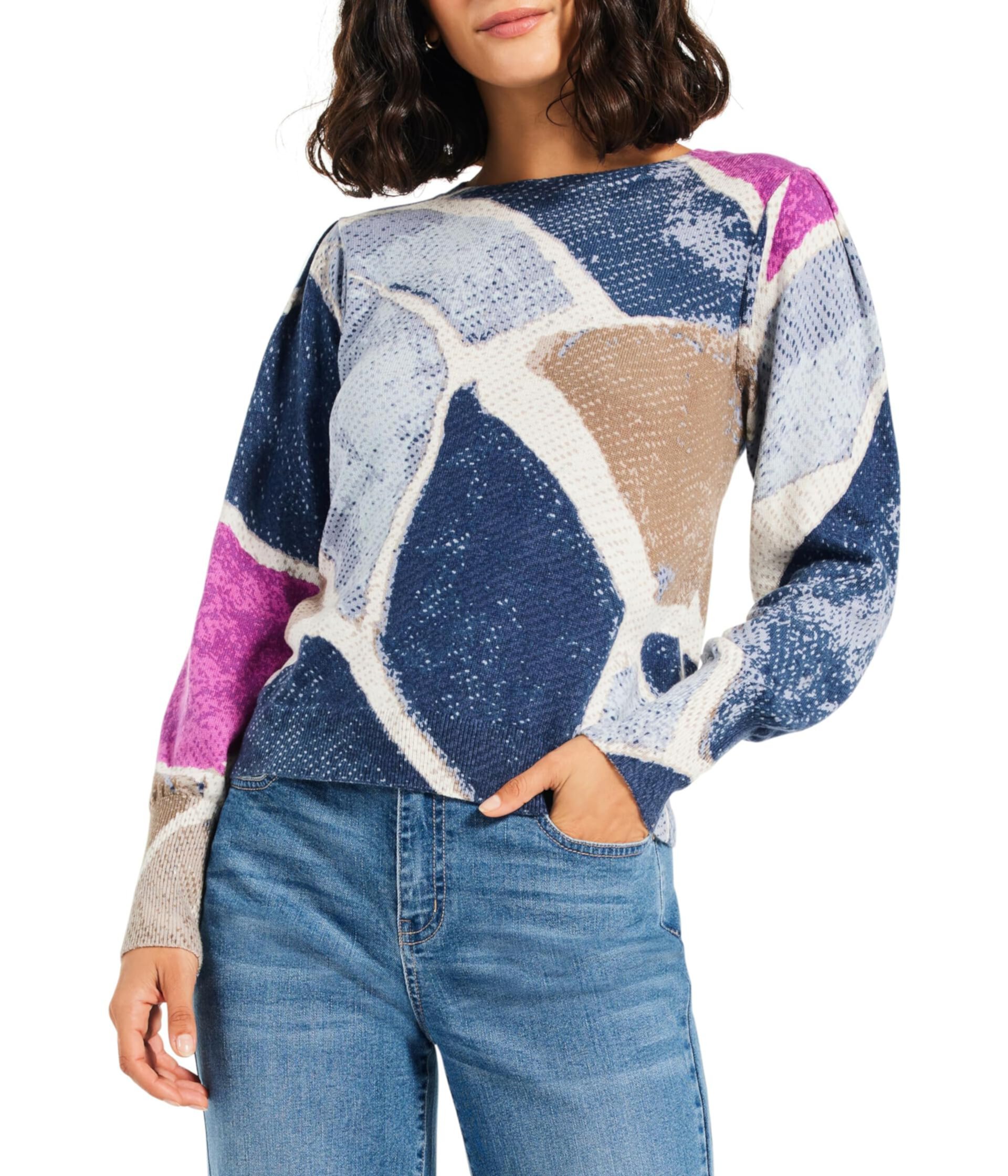 Женский свитер с рукавами Petite и плиткой с принтом NIC+ZOE