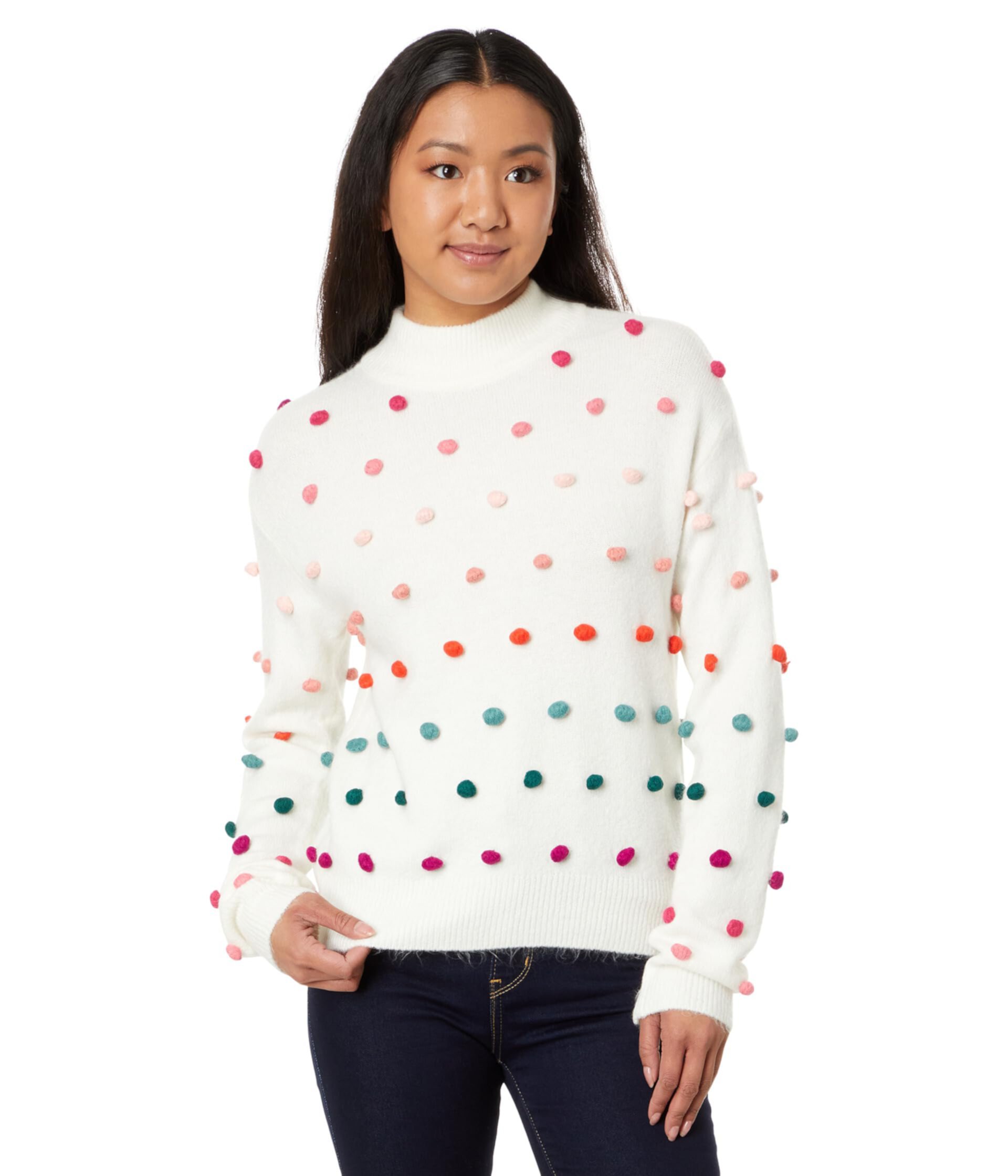 Mock Neck Rainbow Pompom Sweater CeCe