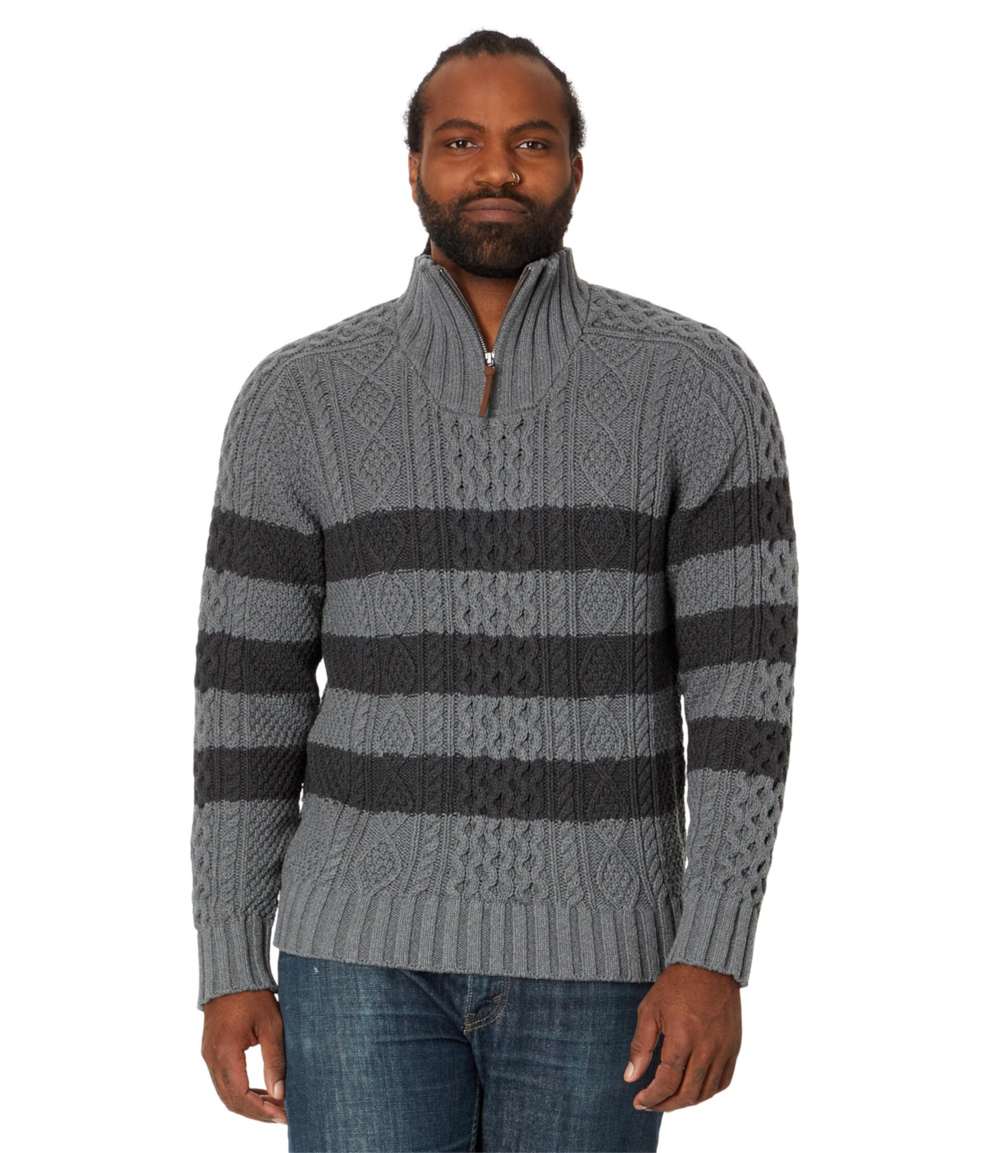 Мужской Свитер L.L.Bean Signature Cotton Fisherman 1/4 Stripe L.L.Bean