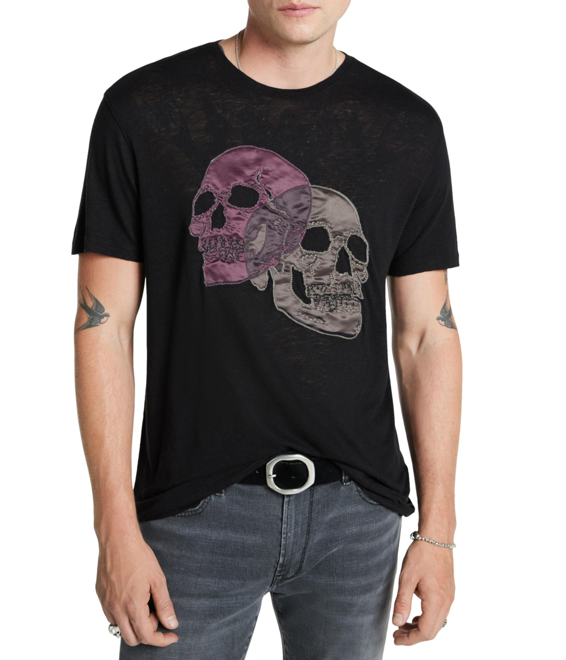 Мужская Футболка John Varvatos Short Sleeve Crew Tee - Double Skull KG6465Z4 John Varvatos