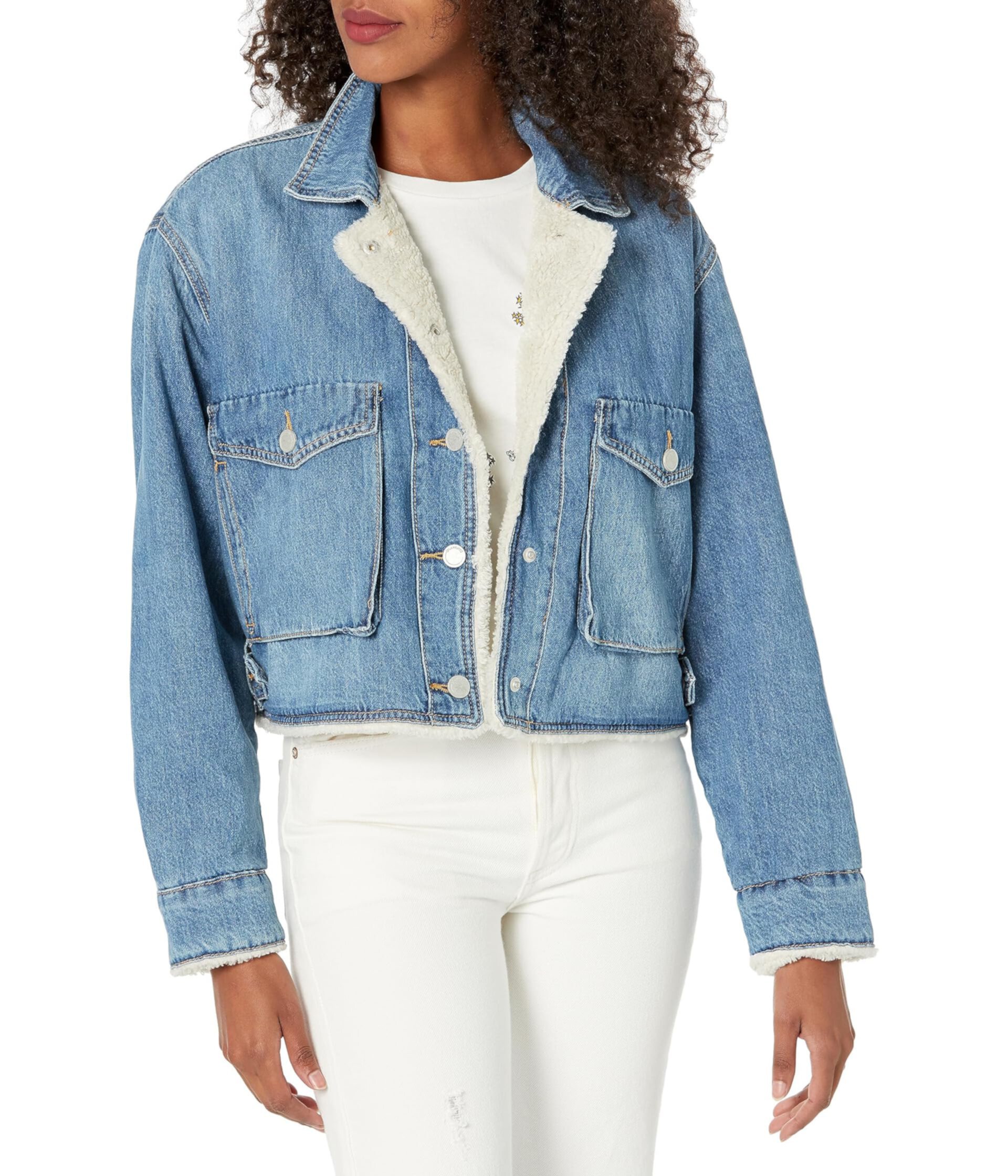 Женская укороченная джинсовая куртка с подкладкой Sherpa Blank NYC Blank NYC