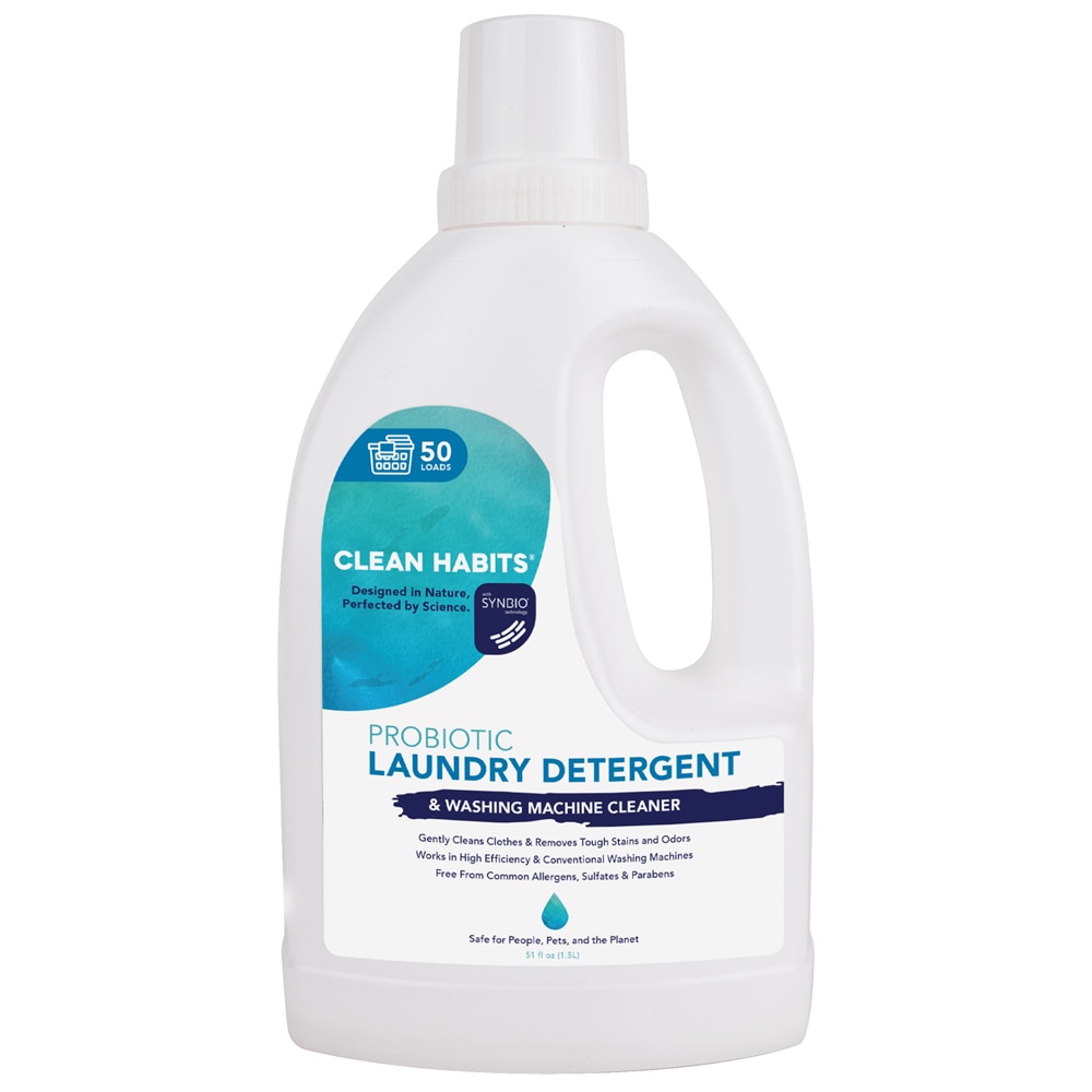 Стиральный порошок с пробиотиком, 50 загрузок + средство для чистки стиральных машин — 51 жидкая унция Clean Habits