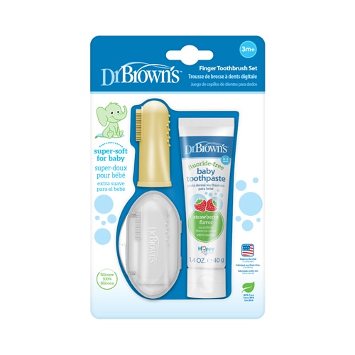 Детская зубная щетка на палец — футляр для хранения — детская зубная паста для 3 месяцев + набор из 4 предметов без BPA — 1 комплект Dr. Brown's