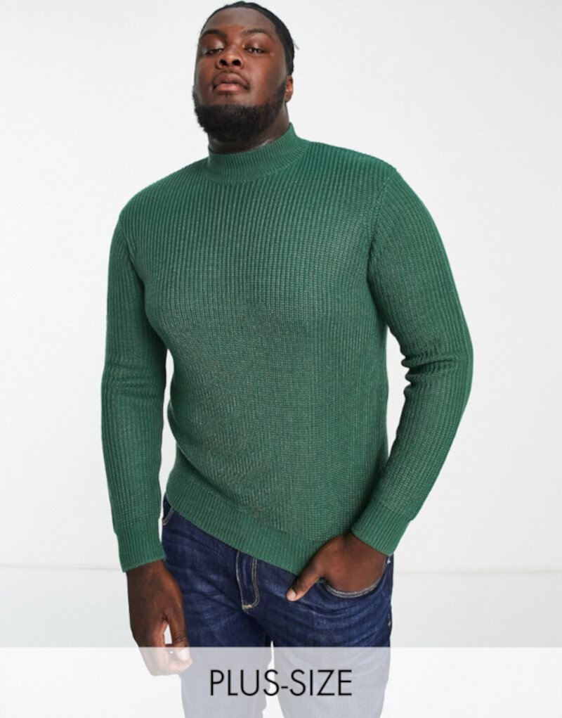 Темно-зеленый свитер в рубчик с высоким воротником Le Breve Plus Le Breve