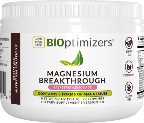 Порошок Magnesium Breakthrough со вкусом малины и лимона - 133 г, 8 форм магния BIOptimizers