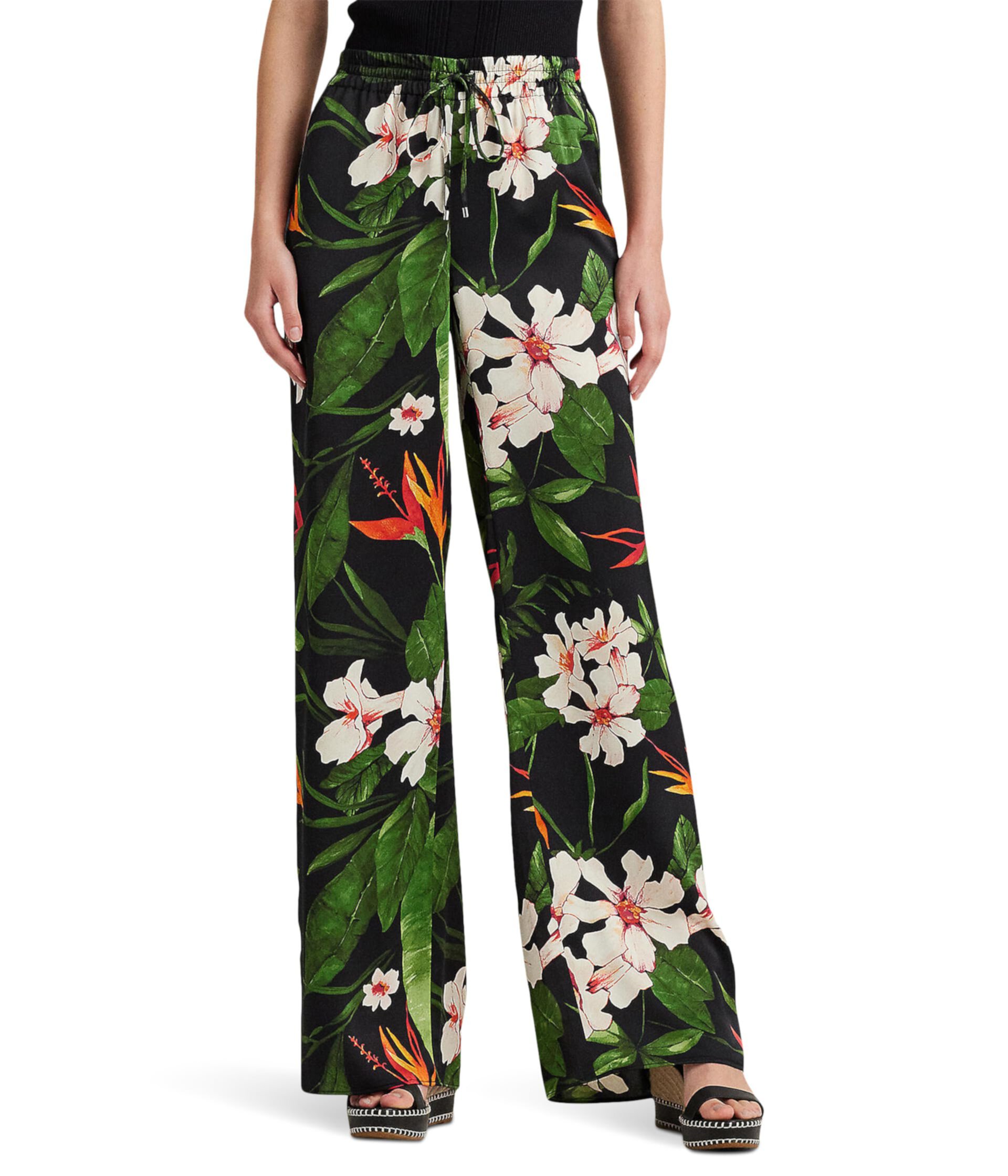 Широкие брюки из атласа-шармеза с цветочным принтом LAUREN Ralph Lauren