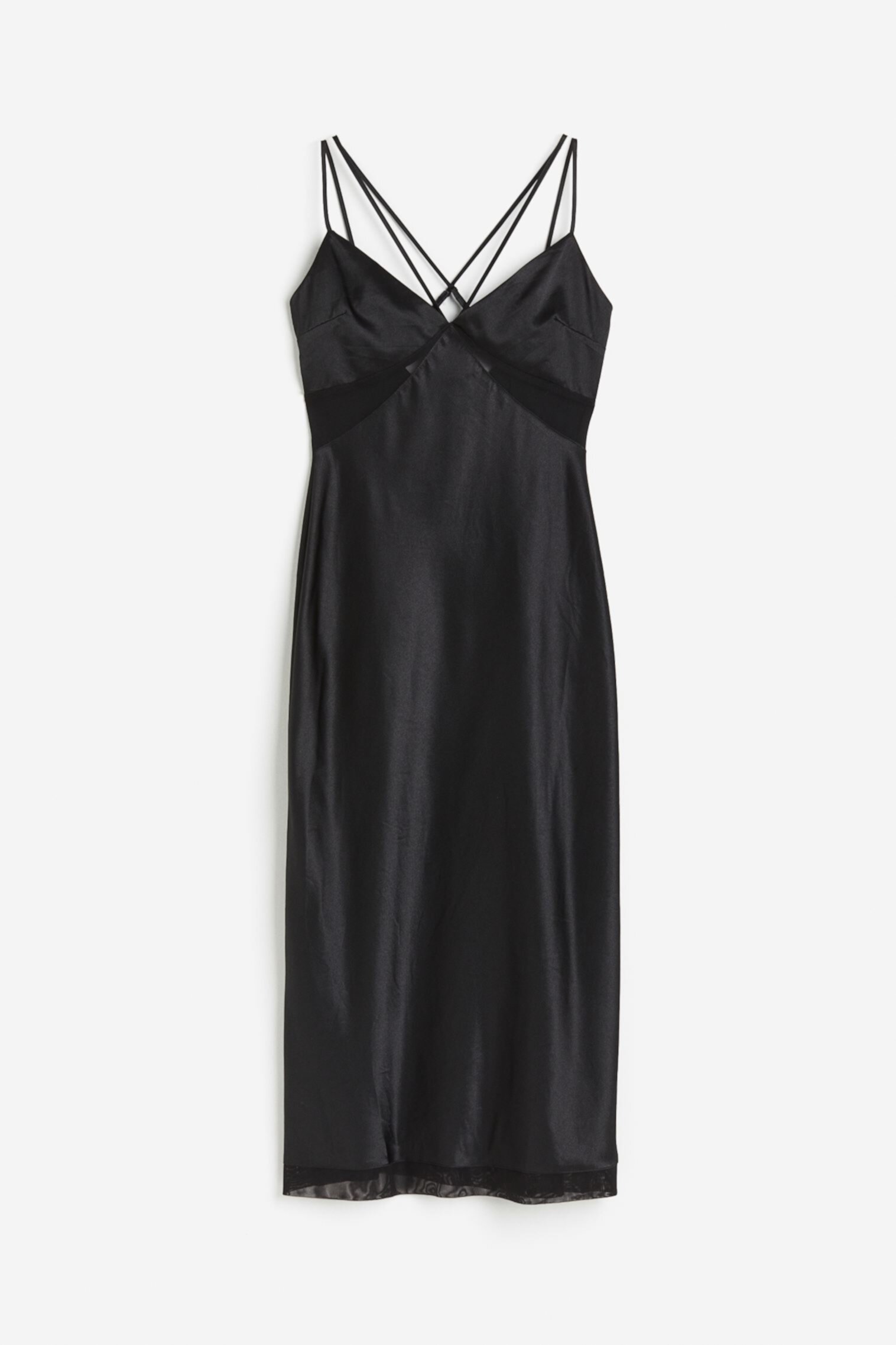 Атласное платье-комбинация с сетчатой отделкой H&M