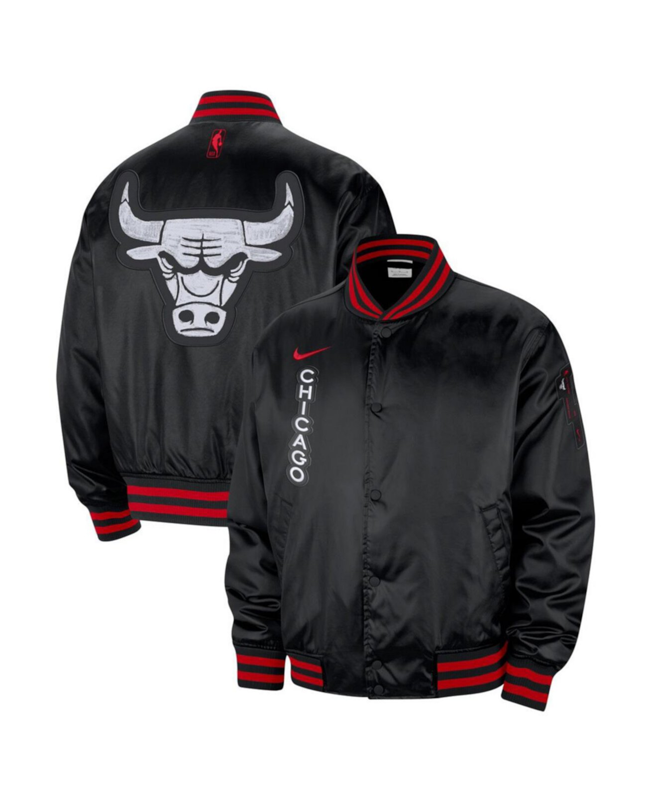 Мужская черная куртка-бомбер с кнопками Chicago Bulls City Edition Courtside Premier 2023/24 Nike