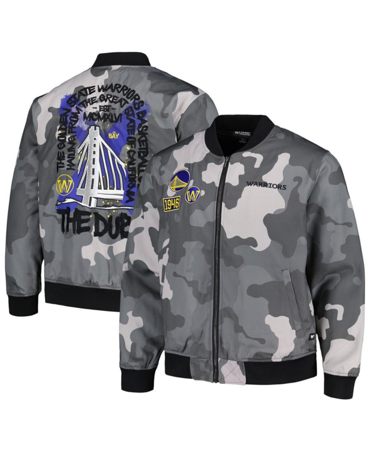 Мужская и Женская Серая Куртка Golden State Warriors 2023/24 City Edition Camo Bomber на Полной Молнии от The Wild Collective The Wild Collective