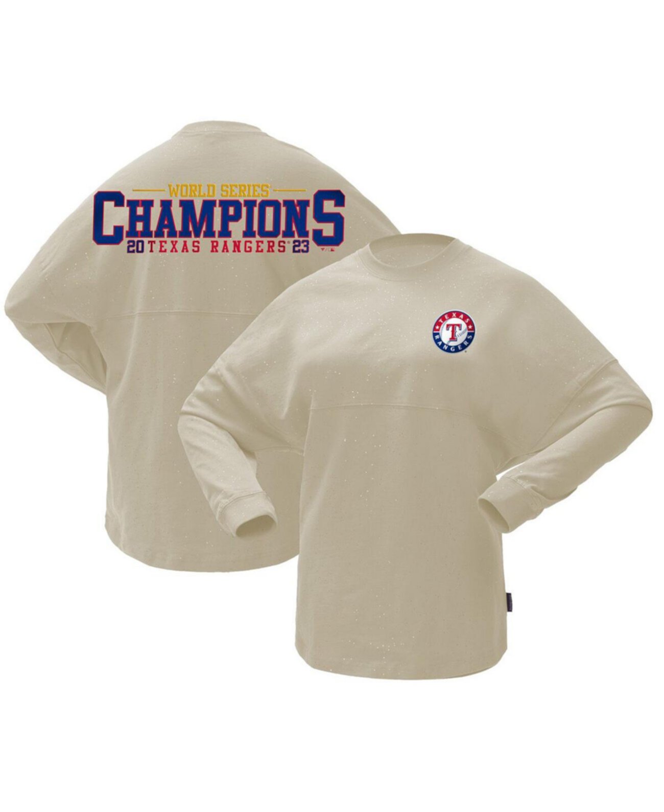 Женская кремовая футболка с длинным рукавом Texas Rangers 2023 World Series Champions Sparkle Spirit Jersey