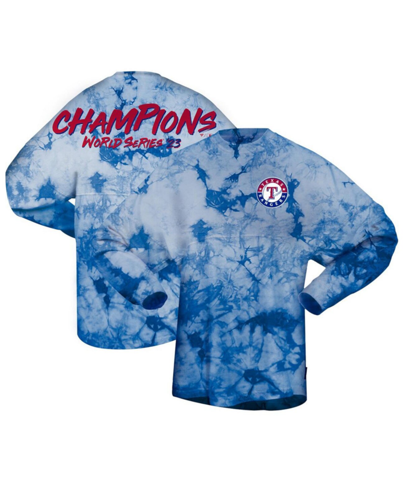Женская футболка с длинным рукавом Royal Texas Rangers 2023 World Series Champions Crystal Dye Spirit Jersey