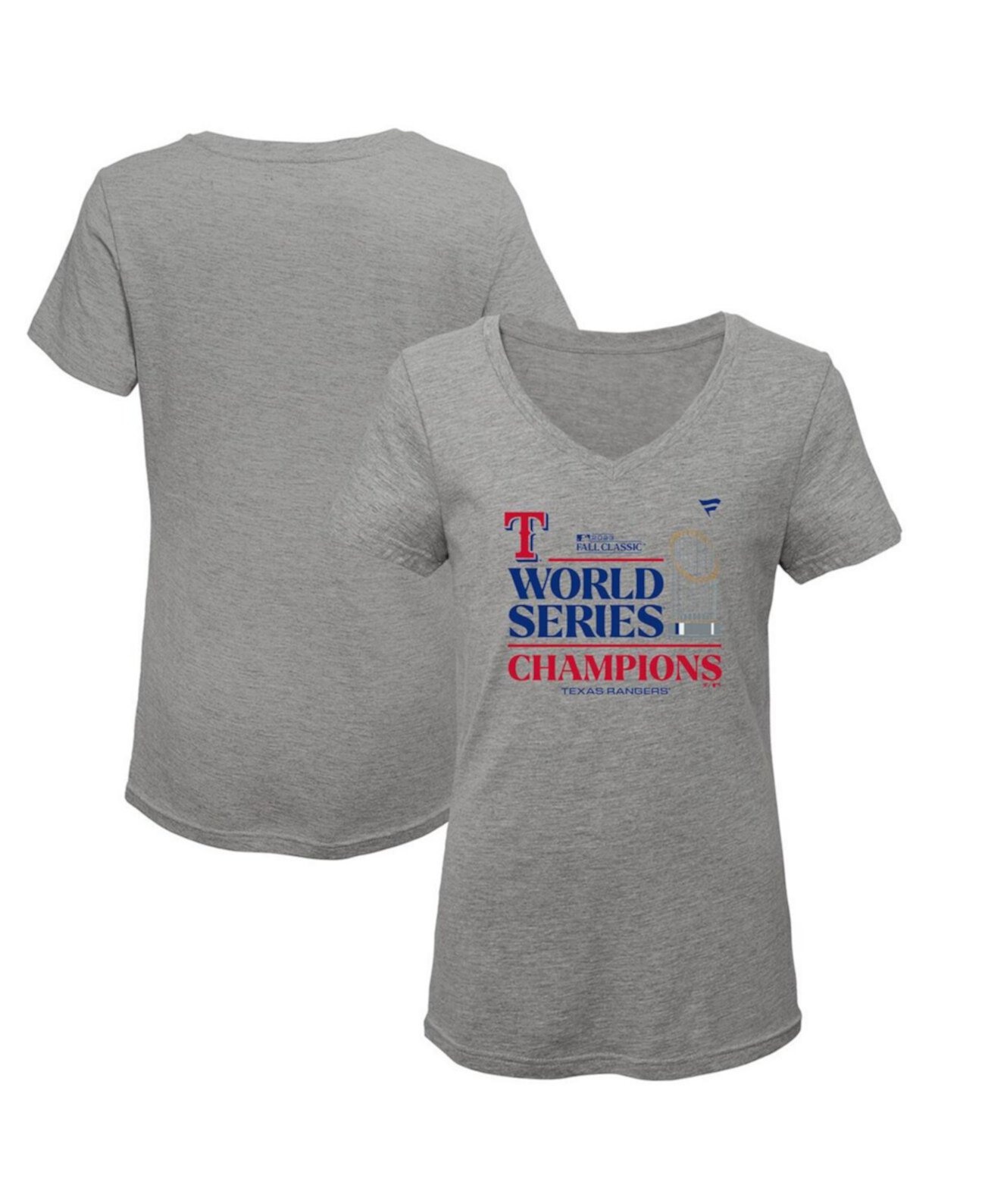 Футболка Fanatics для девочек Heather Gray Texas Rangers 2023 World Series Champions Locker Room Fanatics