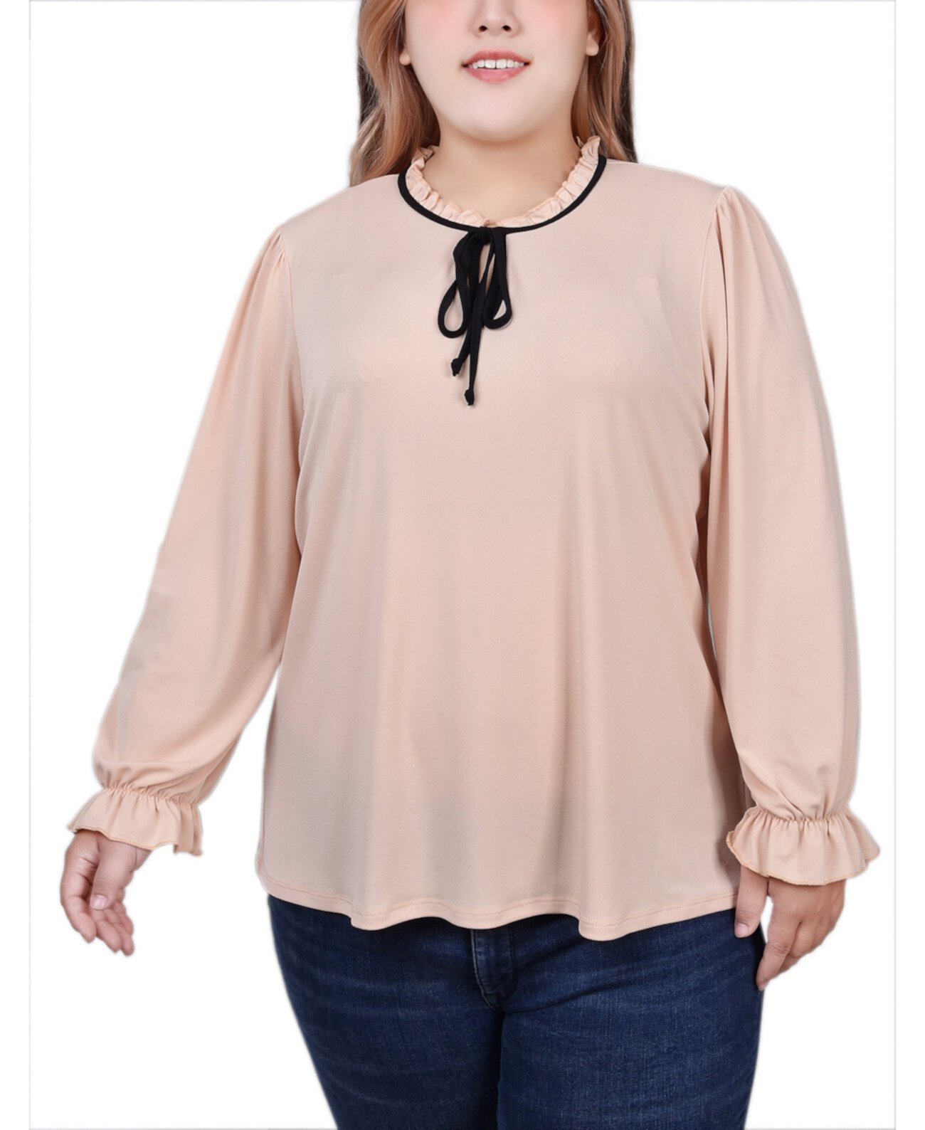 Женская Блузка NY Collection Plus Size Long Sleeve Tie Neck Top NY Collection