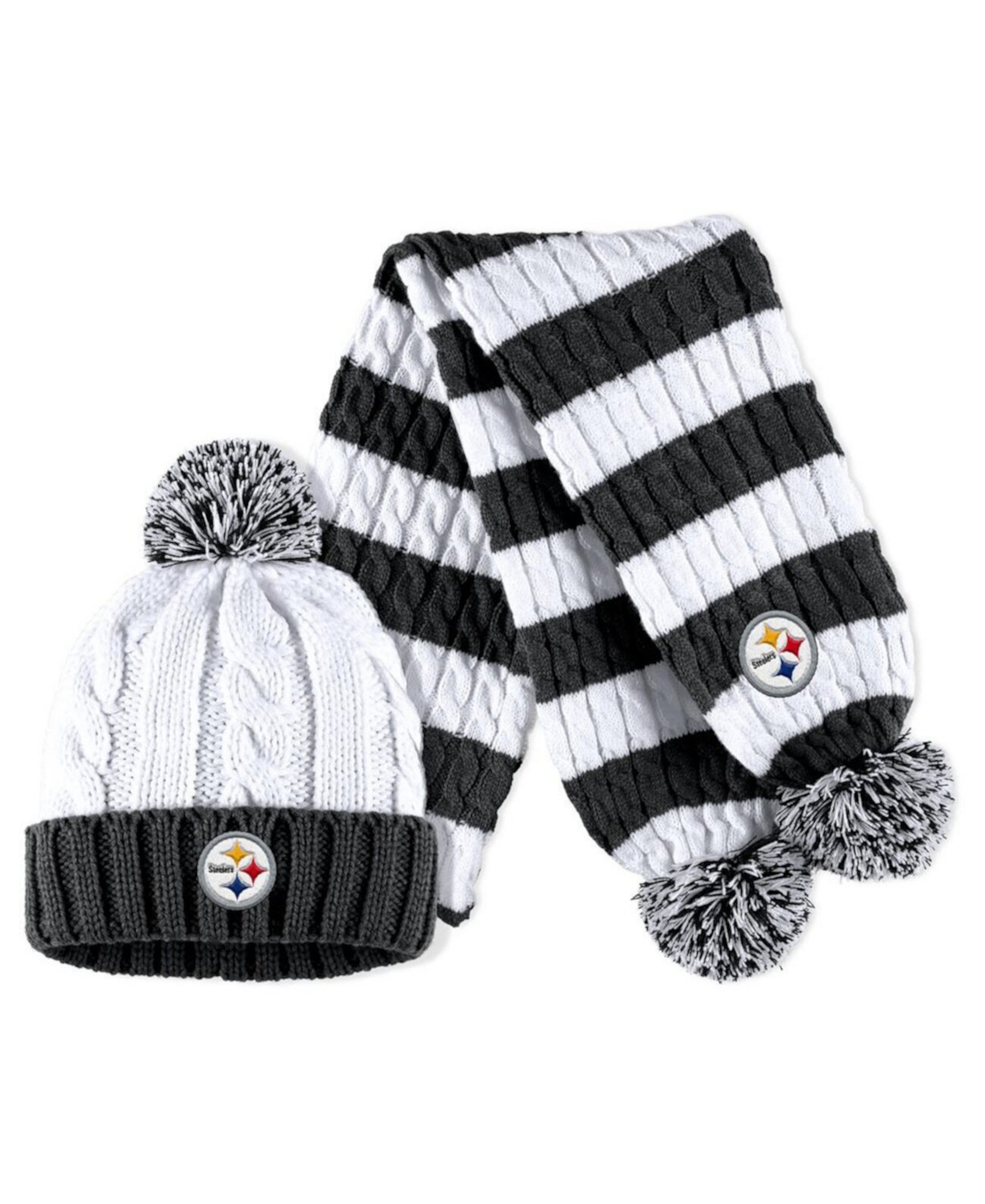 Бейсболка WEAR by Erin Andrews Женская белая с помпоном и шарфом с полоской Pittsburgh Steelers WEAR by Erin Andrews