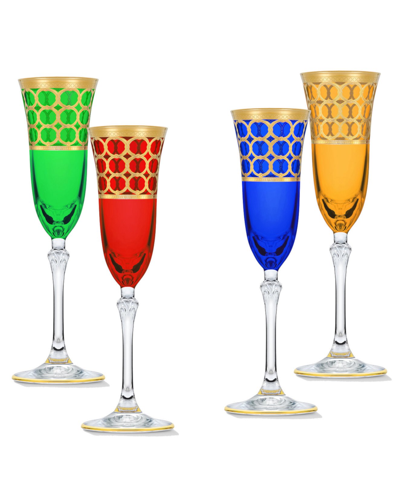 Разноцветные бокалы для шампанского с золотистыми кольцами, набор из 4 шт. Lorpen
