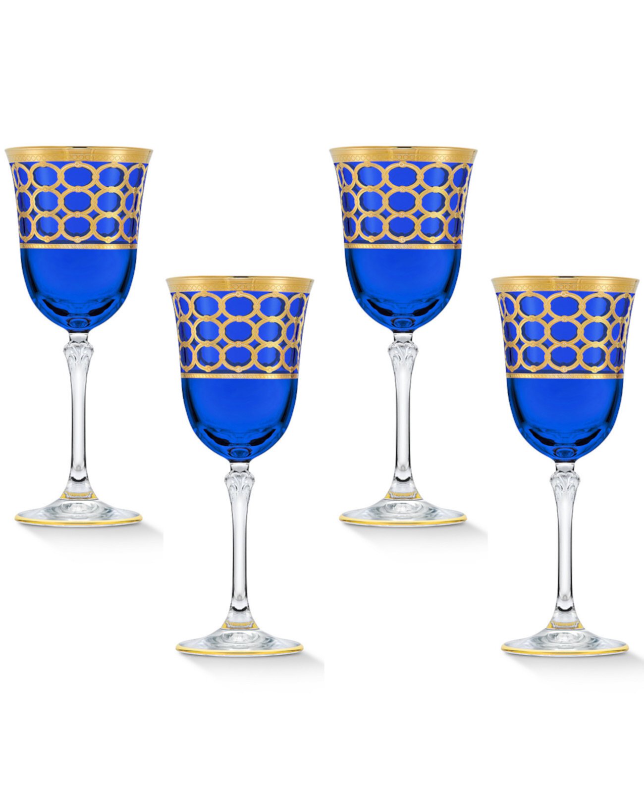 Бокал для красного вина кобальтово-синего цвета с золотистыми кольцами, набор из 4 шт. Lorpen