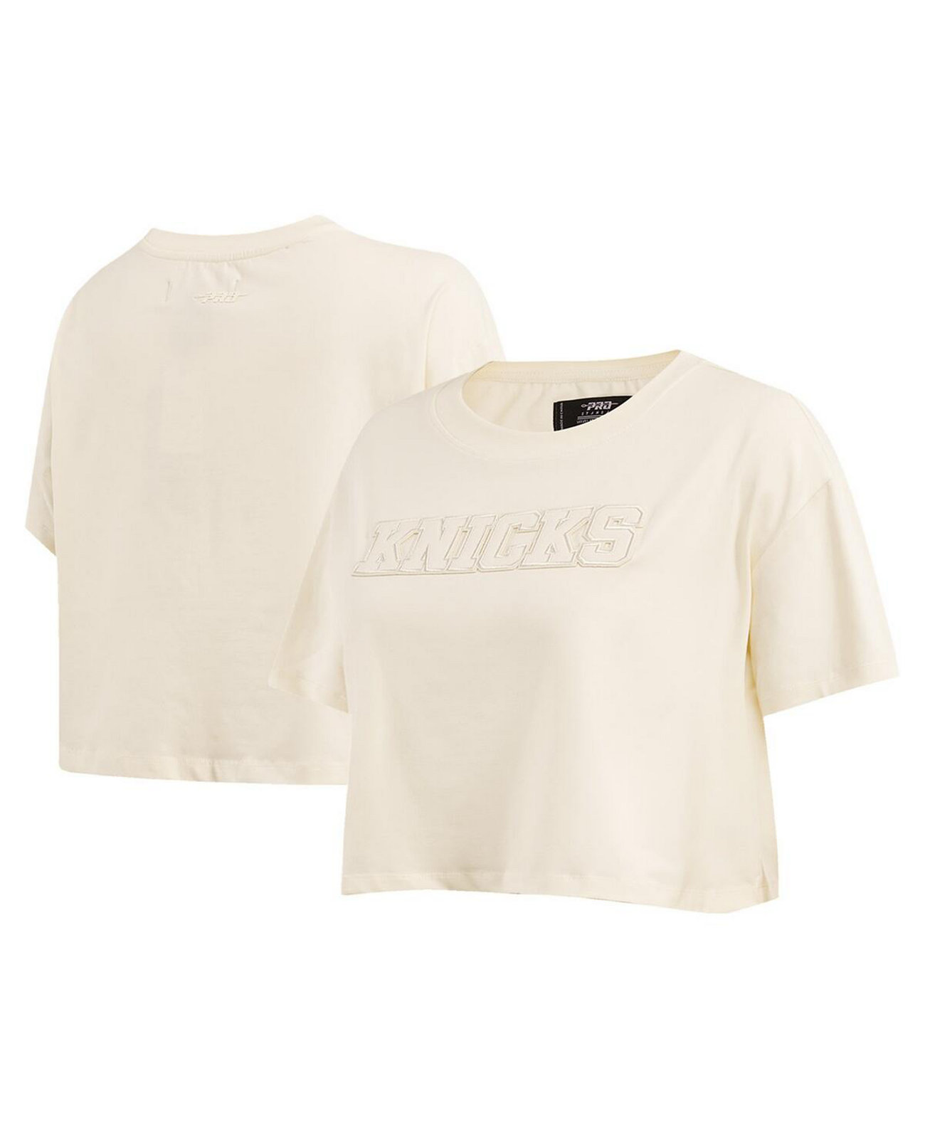 Женская кремовая укороченная футболка нейтрального цвета New York Knicks свободного кроя Pro Standard