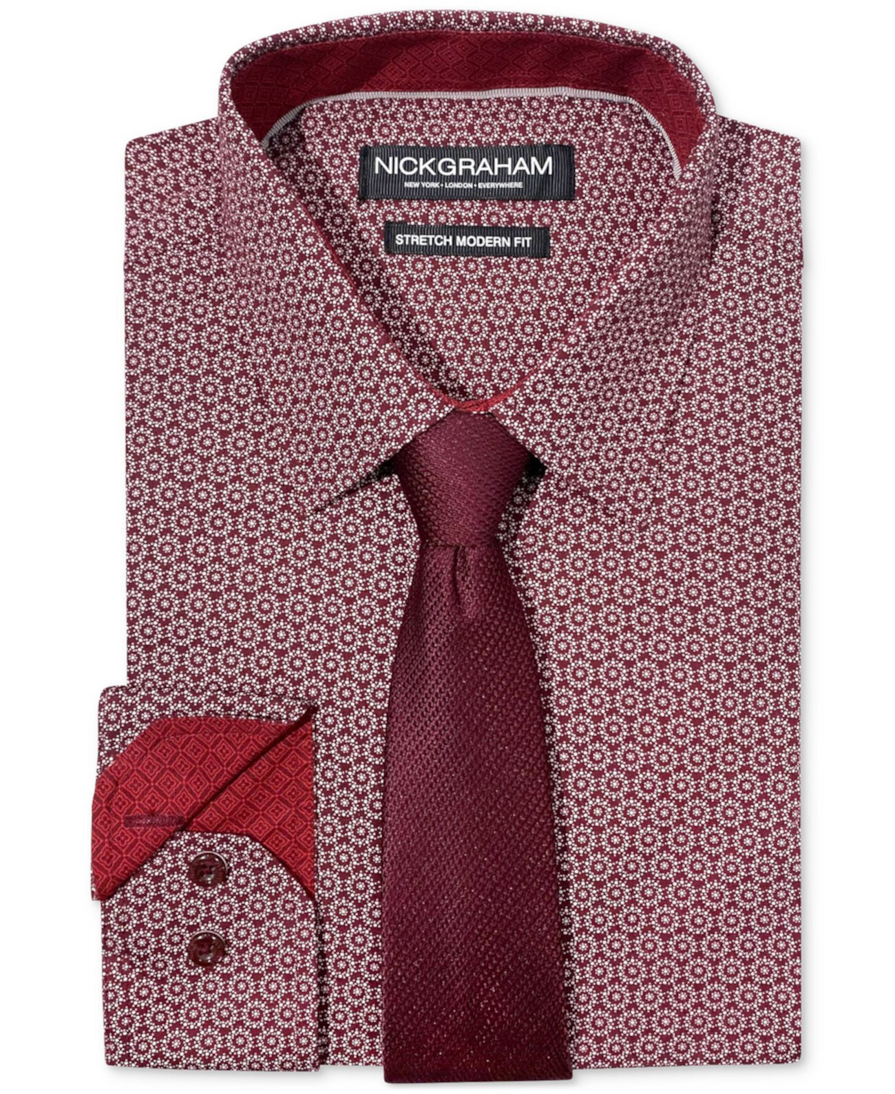 Мужская Классическая Рубашка Nick Graham Slim-Fit Stipple Circle с Галстуком Nick Graham