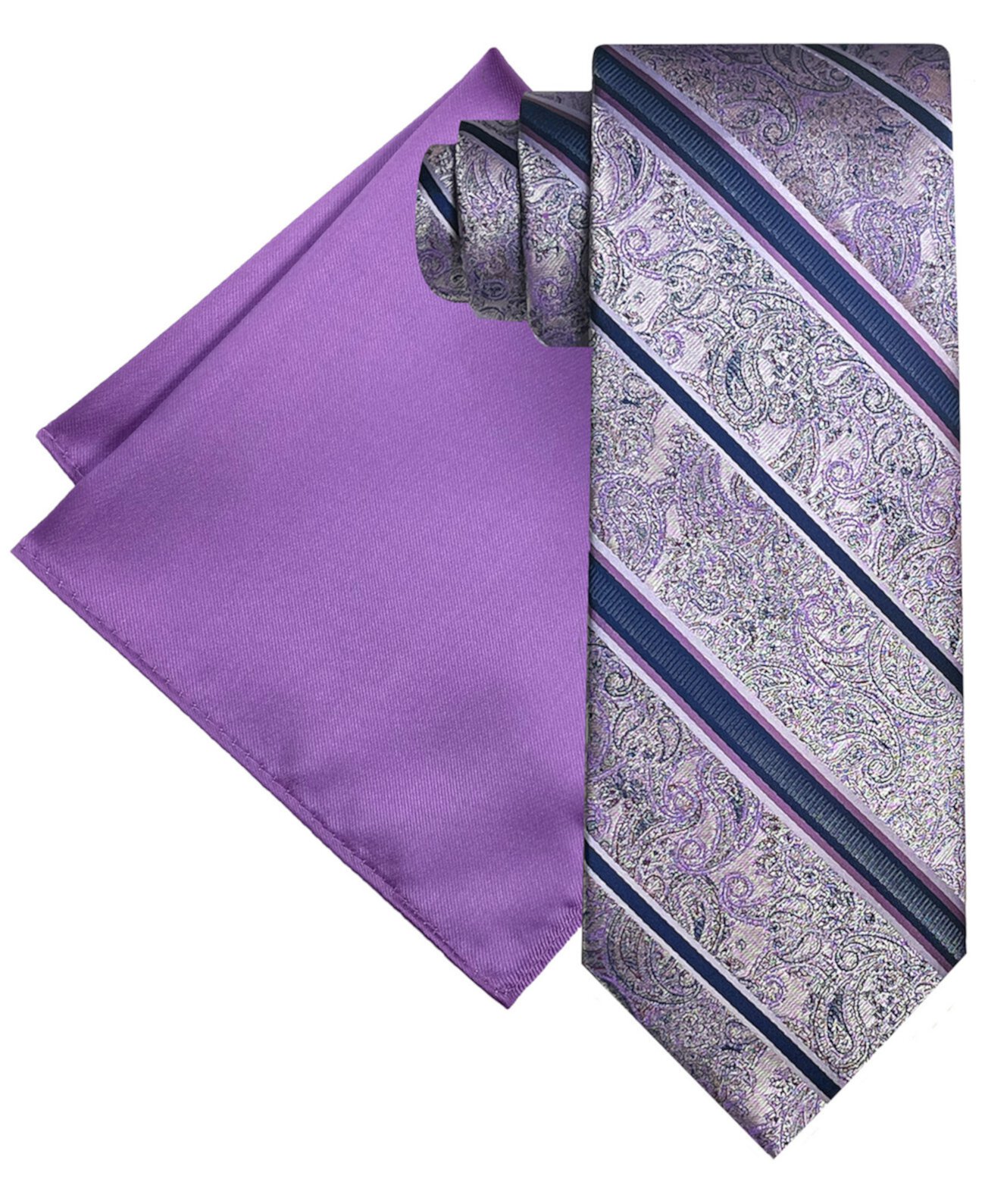 Мужской комплект из галстука в полоску с пейсли и однотонного нагрудного платка Steve Harvey