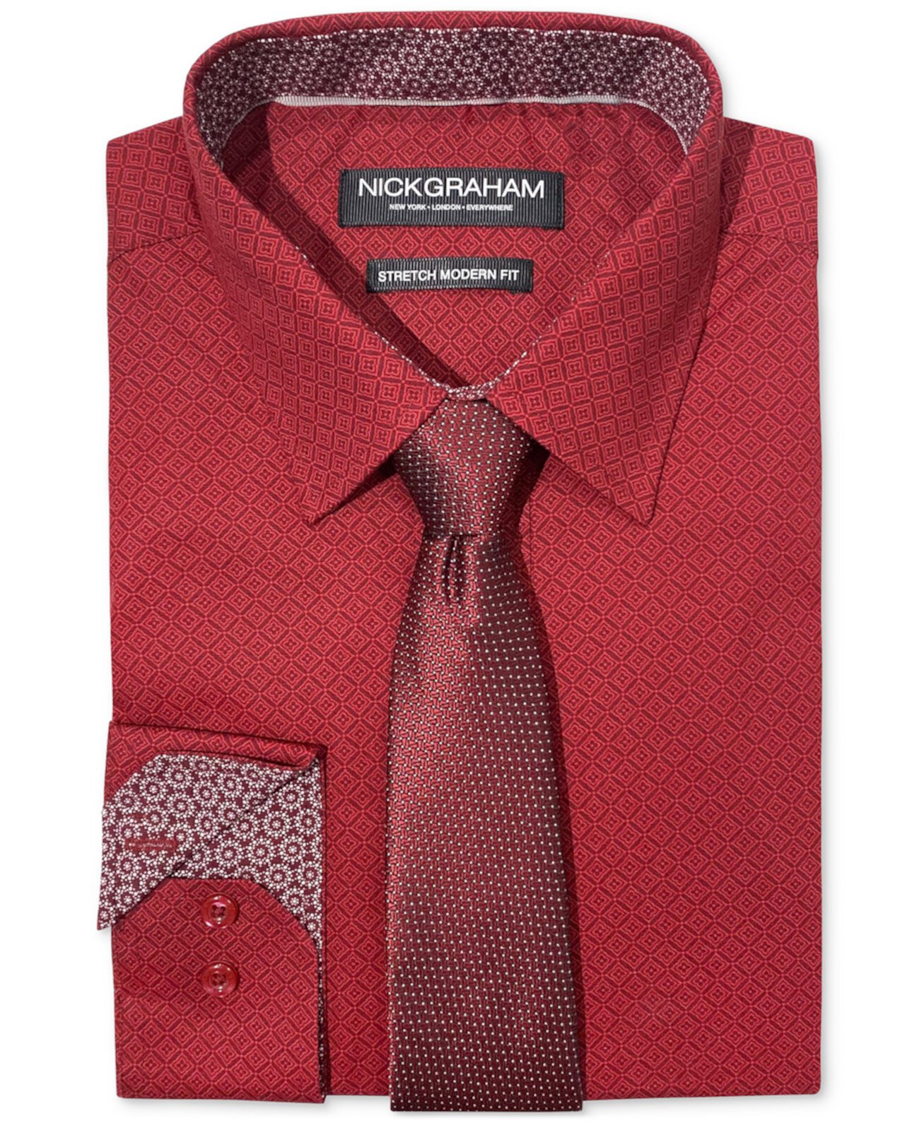 Мужской комплект из классической рубашки и галстука приталенного кроя с бриллиантовым медальоном Nick Graham