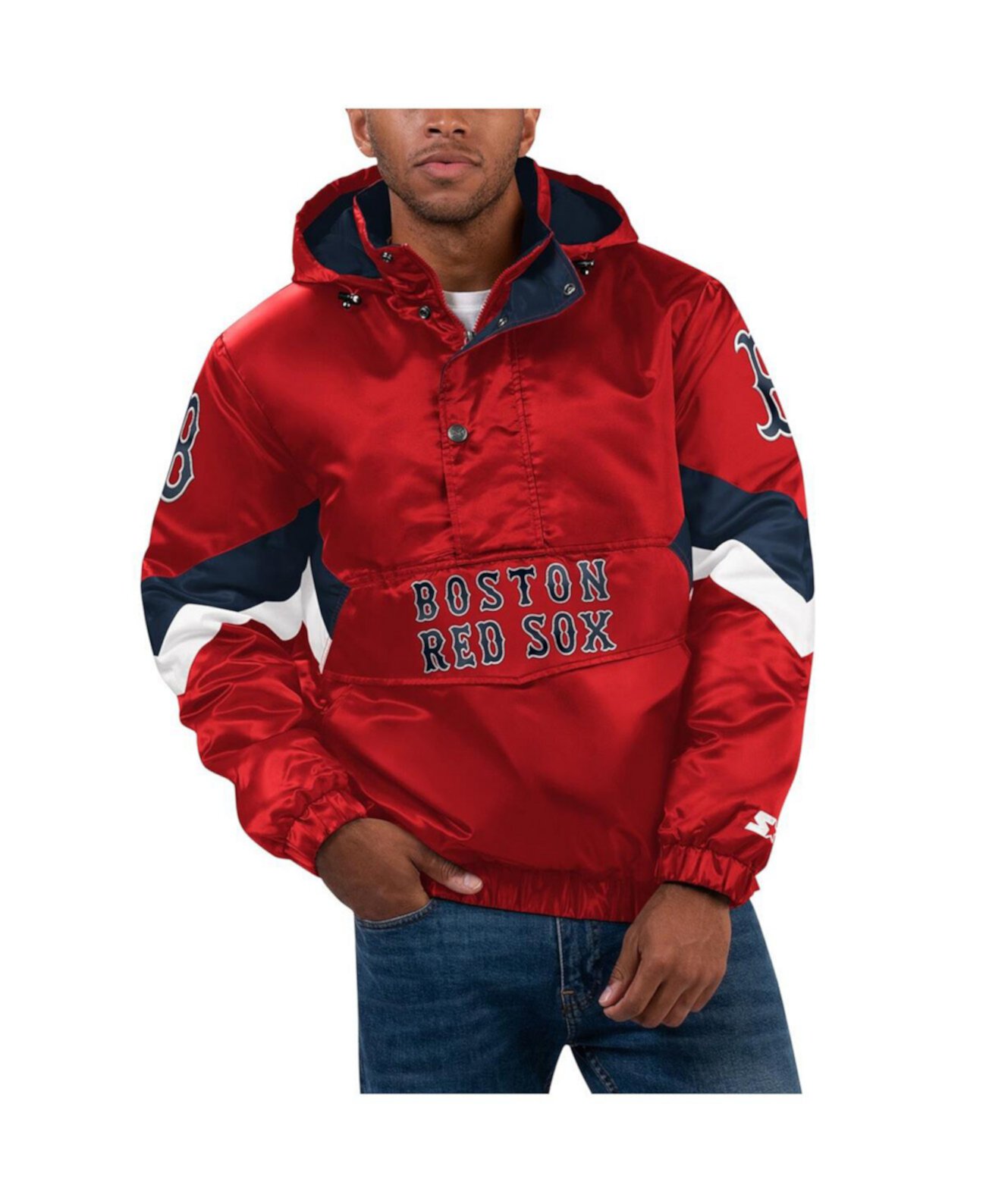Мужская красная куртка Boston Red Sox Force Play II с капюшоном и полумолнией до половины Starter