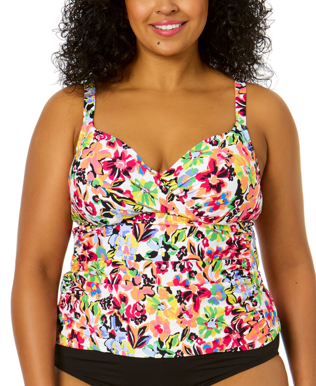 Plus Size Surplice V-Neck Underwire Tankini Top Anne Cole